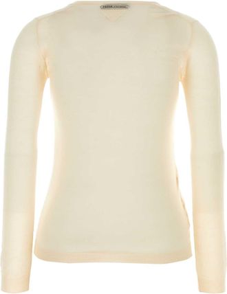 Prada Womens Cashmere Silk Blend Sweater Beige