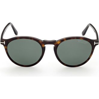 Tom Ford Aurele 52mm Polarized Round Sunglasses in Dhav/grnpz at Nordstrom
