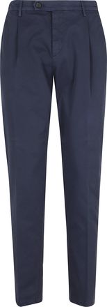 Eleventy Blue Front-Pences Straight-Leg Cotton Pants