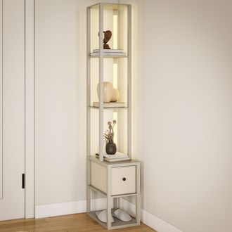 HOMCOM Floor Lamp with Shelves - LED Standing Lamp with Fabric Drawer - White | TJ Hughes