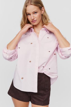 Maeve Shrunken Bennet 100% Cotton Embellished Buttondown Shirt