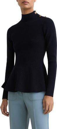 Reiss Isabella Rib Mock Neck Peplum Top in Navy at Nordstrom, Size X-Small