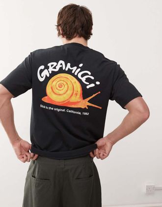 Gramicci T-shirt nera con grafica con lumaca-Nero