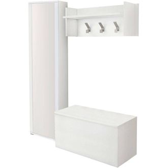 Dmora Dmora - Mueble De Entrada Mirtilla, Entrada Moderna Con Perchero, Mueble Con Zapatero, Mueble Con Espejo, Cm 50x32h182, Blanco Y Cemento, Con Embalaje