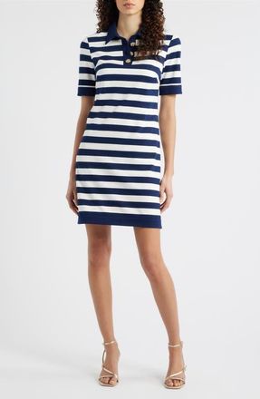 Eliza J Stripe Knit Shift Dress in Navy Ivory at Nordstrom, Size 16