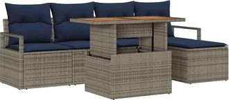 vidaXL Conjunto De Sof&aacute;s De Jard&iacute;n 6 Uds. Gris Y Marino Vidaxl