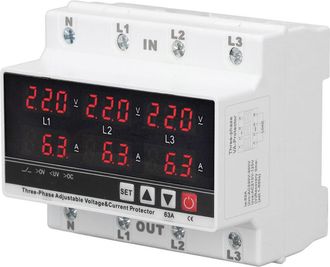 OEM Protector De Subtensi&oacute;n, Volt&iacute;metro/amper&iacute;metro Ajustable Para Riel Din De 3 Fases, 3 O 4 Hilos, 63 A. Protecci&oacute;n Contra Sobretensi&oacute;n Y Subtensi&oacute;n, Pr