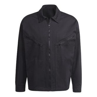 adidas Mens adidas originals Logo Embroidered Solid Color Lapel Long Sleeves Sports Black Jacket HC4540