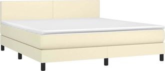 vidaXL Cama Box Spring Colch&oacute;n Y Led Cuero Sint&eacute;tico Crema 160x200 Cm Vidaxl
