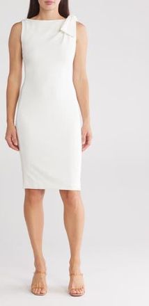 Calvin Klein Shoulder Bow Sleeveless Sheath Dress in Cream at Nordstrom Rack, Size 12
