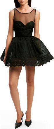 Bardot Hilda Embroidered Tulle Hoop Minidress in Black at Nordstrom, Size 12