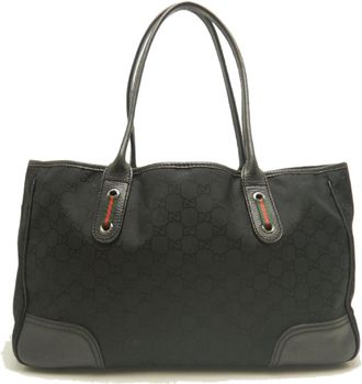 Gucci Black Nylon Canvas Leather Tote Bag (Pre-Owned)