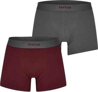 Firetrap Boxershorts met herenlogo (Set van 2) (Grijs/Wijn)