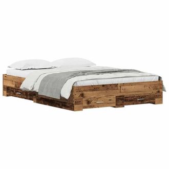 Berkfield Home Gorgeous Bed Frame with Drawers Old wood Engineered wood 140 x 190 cm in Brown