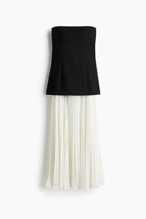 H&M Bandeau-Kleid mit Plisseejupe - Schwarz/Weiss