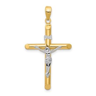 Diamond2Deal 14k Two-tone Gold Hollow Crucifix Pendant