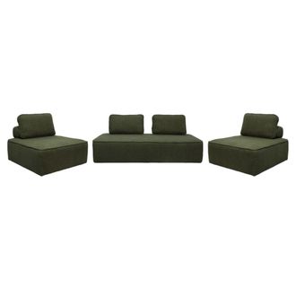 Sweeek Sof&aacute; modular en tejido borreguito, 4 plazas, verde kaki