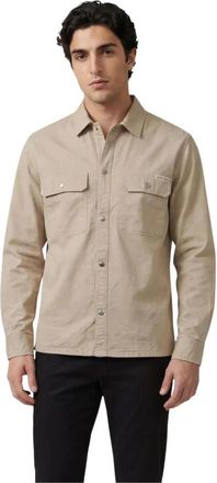 Calvin Klein Jeans Klassiek overhemd met ronde hals- knoopsluiting en voorzakken - Heren - Casual Overhemden - Beige - L - Katoen - Overhemden