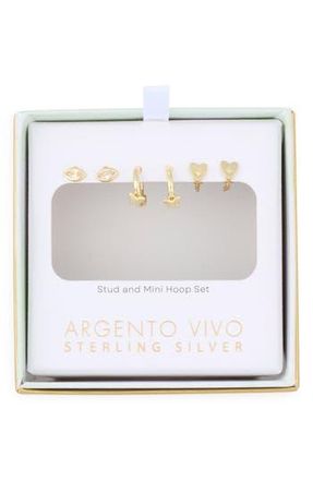 Argento Vivo Set of 3 Stud & Huggie Hoop Drop Earrings in Gold at Nordstrom Rack
