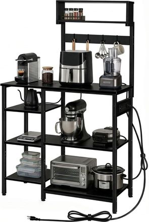 Relaxdays Estanter&iacute;a Cocina Relaxdays Con Enchufes Y Usb, 151x82x40 Cm, Para Microondas, De Pie, Acabado Madera, Metal Negro