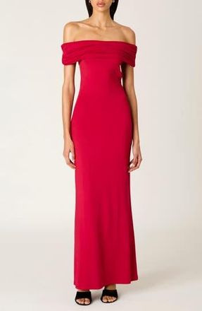 Nia Evangeline Off the Shoulder Open Back Maxi Dress in Crimson at Nordstrom Rack, Size X-Large