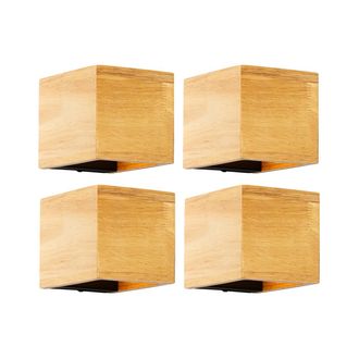 QAZQA R&uacute;stico Set De 4 L&aacute;mparas De Pared Inteligentes Madera De Roble Incl. Wifi G9 - Transfer /acero Cuadrada Adecuado Para Led Max. 1 X 2.5 Watt - Qazqa