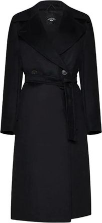 Max Mara Belted Coats, female, Black, XS, Black Wool Coat Double-Breasted Modern Luxury