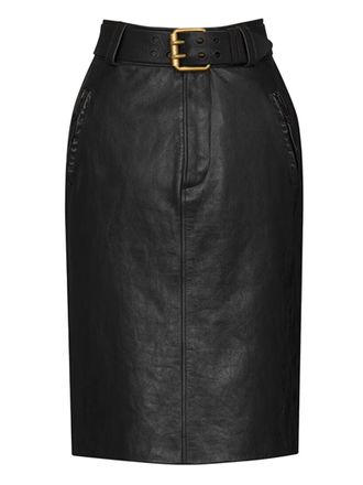 Saint Laurent Black Solid Midi Skirt