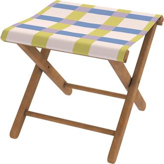 Vent de Boh&egrave;me Taburete plegable de haya y tela de cuadros amarilla