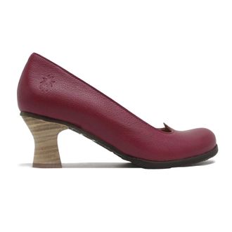 FLY London BAZE086FLY Mousse Leather Womens Heels Shoes - Berry - Size:UK 4