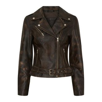 Notyz Trendy Biker Jacket Walnut met Zilveren Acc. - Dames - Leren en Su&egrave;de Jassen - Bruin - L - Jassen