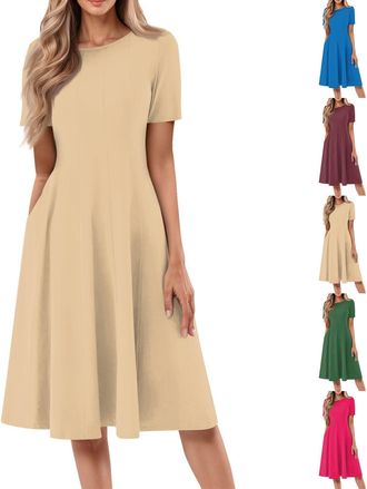 Generic Summer Dress Womens Long Loose Midi Dress with Pockets Elegant Dresses Womens Summer Large Sizes Dress Midi A Line Summer Dresses Women Light and Airy