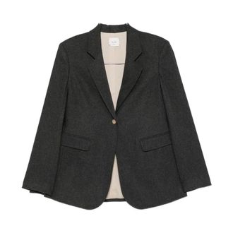 Alysi Blazers, female, Gray, Size: M Grey Silk & Nylon Jacket