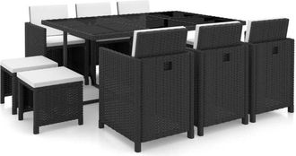 vidaXL Set comedor de jardín 11 piezas y cojines ratán sintético negro Vidaxl