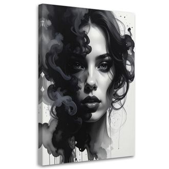 Feeby Cuadro En Lienzo Retrato De Mujer Humo Abstracci&oacute;n En Blanco Y Negro 70x100