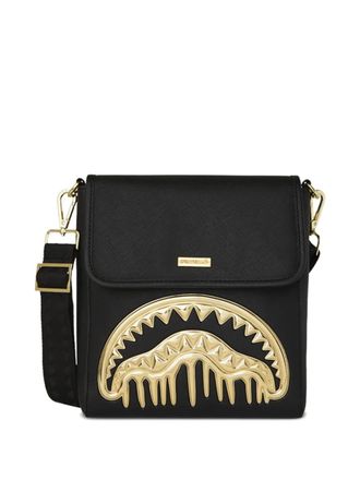 Sprayground Gold and Dangerous shark-detail messenger bag - Nero