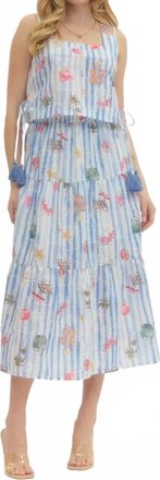 Entro Summer Print Midi Skirt In Blue Stripe