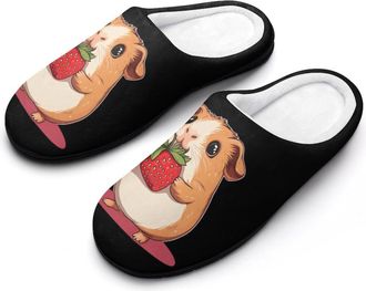 Generic Cute Guinea Pigs Strawberry Mens House Slippers Memory Foam Washable Cotton Slip on Home Shoes
