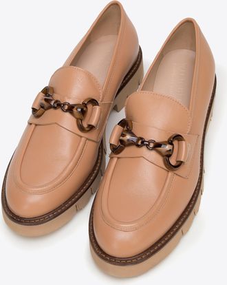 Wittchen Dames leren mocassins met gesp op platform, beige en bruin