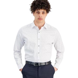 Alfani Dress Shirt Men White Temperature Geo Print Slim Fit Button Up GBO2779