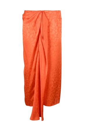 Manila Grace Orange Acetate Silk Midi Skirt