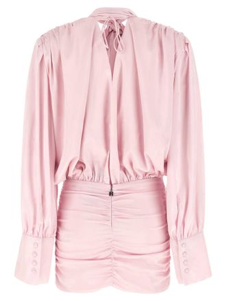 Rotate Draped Tie-Neck Mini Dress - Pink