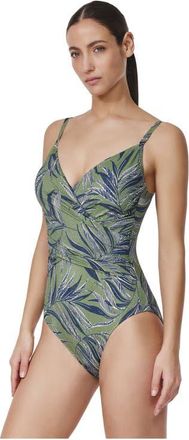 Gottex La Palm Surplice One Piece in Dusk-Green at Nordstrom, Size 12