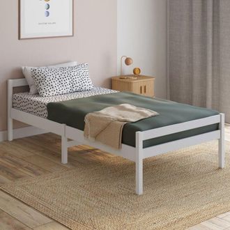 IDMarket Cama individual HARPER 90 x 190 cm con base de madera blanca