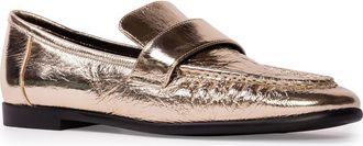 Black Suede Studio Arrow Loafer in Gold Crinkled Leather at Nordstrom, Size 10Us