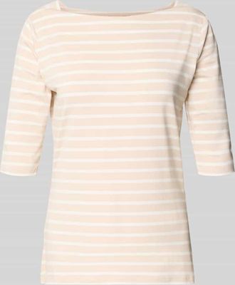 Comma T-Shirt mit U-Boot-Ausschnitt in Beige, Gr&ouml;&szlig;e 34