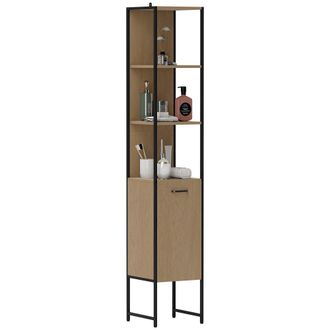 HOMCOM Tall Bathroom Cabinet with 3 Open Shelves Adjustable Shelf - Natural wood finish | TJ Hughes