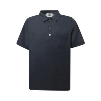Alpha Studio Polo Shirts, male, Blue, Size: 2XL Linen Polo Shirt