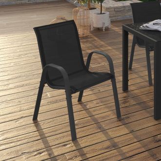 IDMarket Lote De 4 Sillas De Jard&iacute;n Apilables Lyma De Metal Y Textileno, Color Negro
