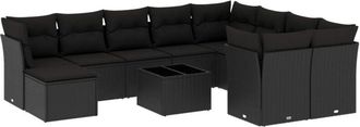 vidaXL Set De Sof&aacute;s De Jard&iacute;n 11 Pzas Y Cojines Rat&aacute;n Sint&eacute;tico Negro Vidaxl